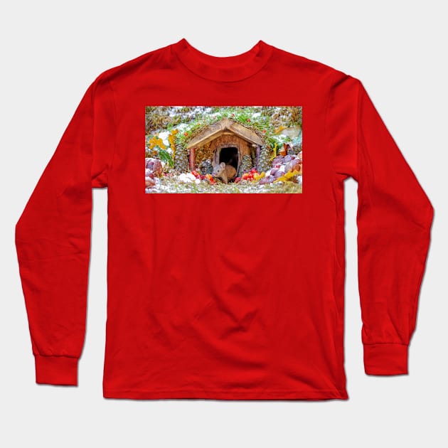 Christmas mouse in a log pile house Long Sleeve T-Shirt by Simon-dell